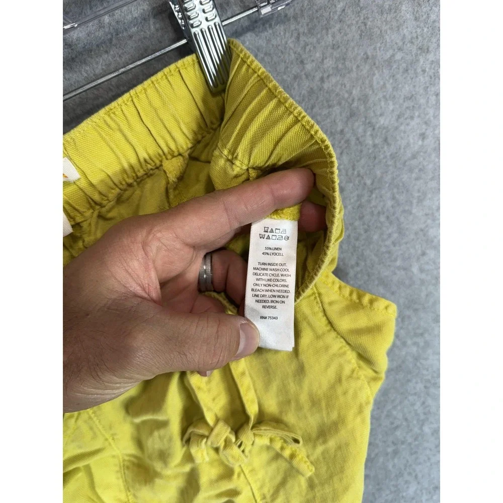 C&C California Shorts Womens Small Yellow Linen Blend Casual Drawstring Pockets